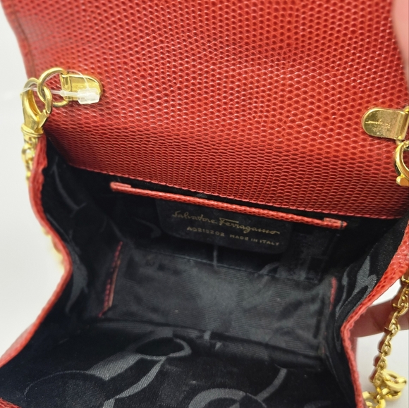 Salvatore Ferragamo Lizard Pattern Vara Bow 3 way Bag - Picture 6 of 8